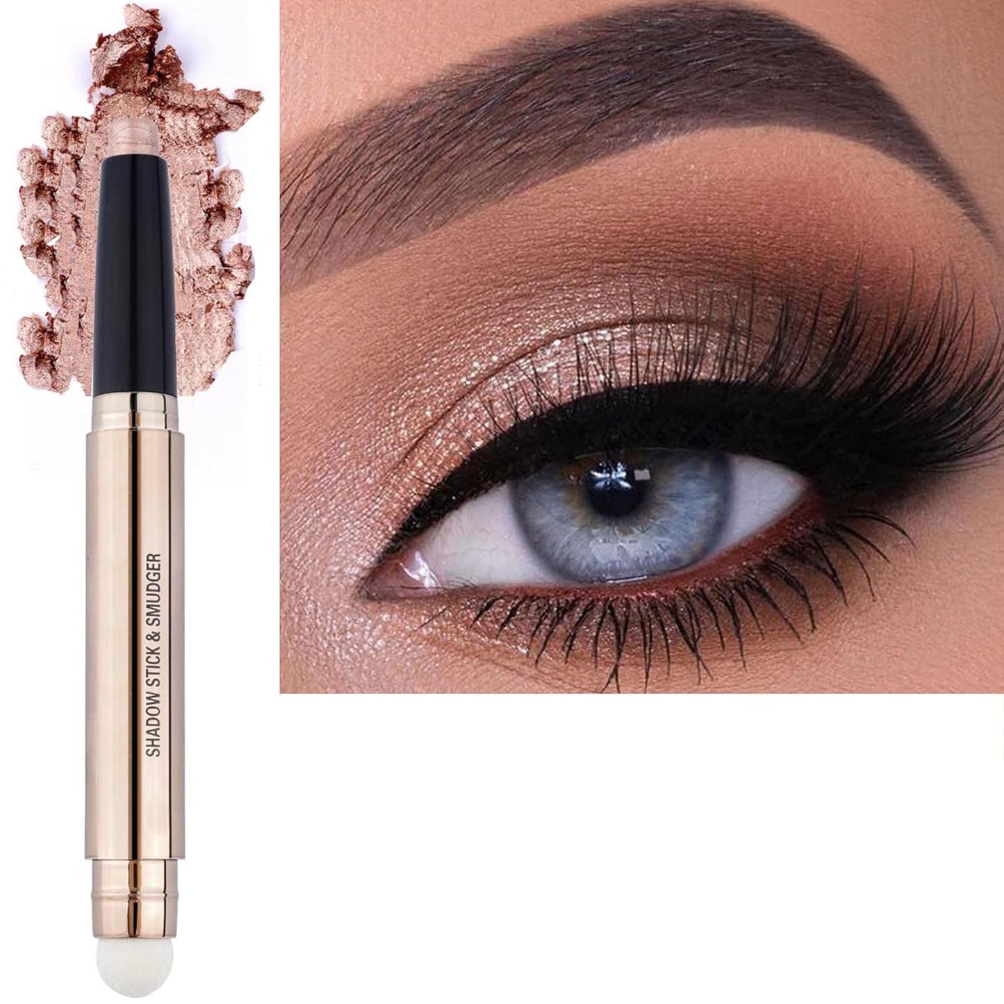 Light Gold Eyeshadow Stick - Waterproof Hypoallergenic Crayon Makeup | Long-Lasting Shimmer with Soft Brush