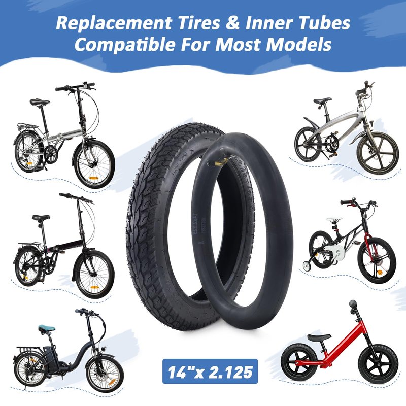 MAKELEN 2 Pack E-Bike Tire Kids Bike Tire 14x2.125 with 2 Tubes Strong Grip Compatible Replacement Bicycle Tire for Electrc Bicycle Black