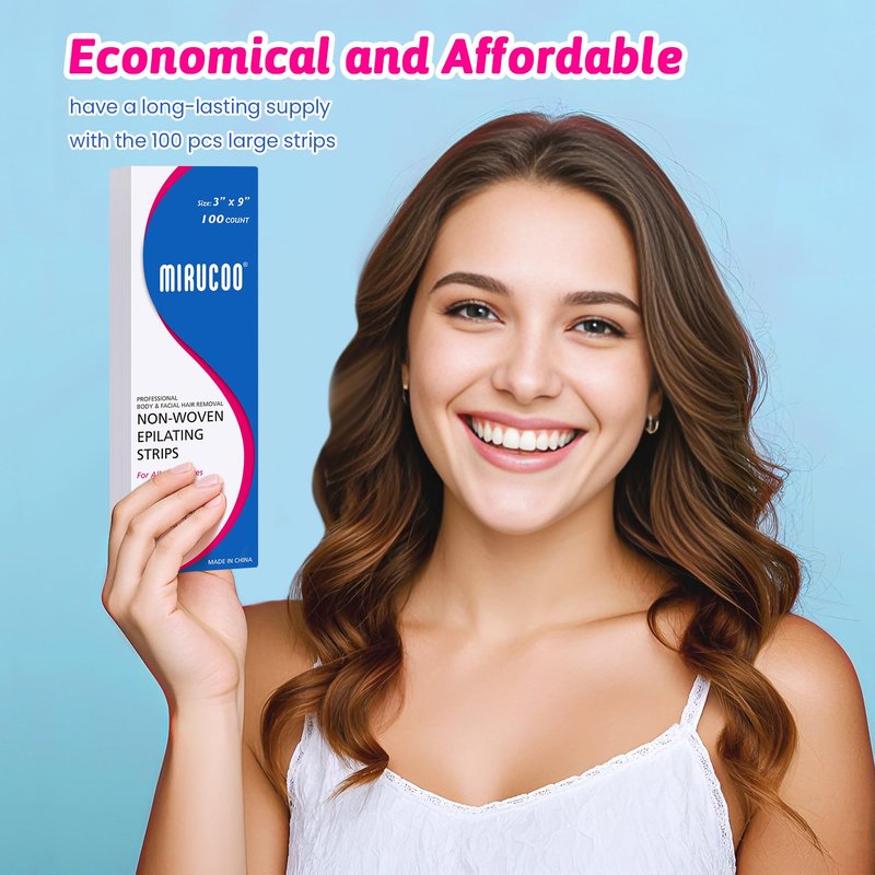 Mirucoo 100 Pieces Large Non-woven Wax Strips for Body and Facial Hair Removal, 3 Inches x 9 Inches Salon Quality Epilating Strips