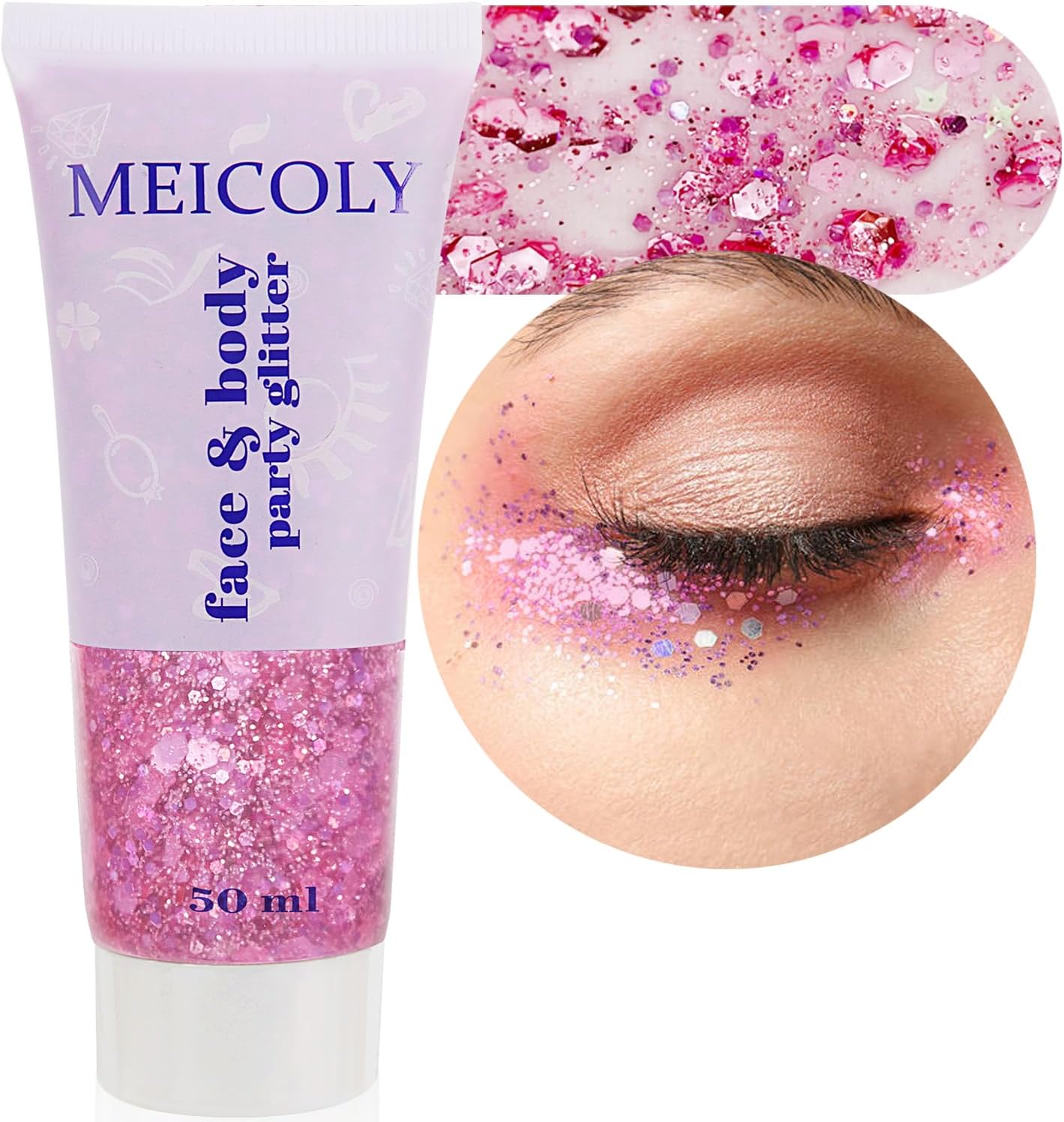 Pink Face & Body Glitter - Sparkly Hair & Makeup for Kids | Self-Adhesive Mermaid Glitter for Concerts & Halloween
