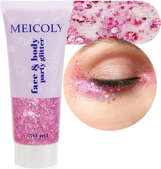 Pink Face & Body Glitter - Sparkly Hair & Makeup for Kids | Self-Adhesive Mermaid Glitter for Concerts & Halloween