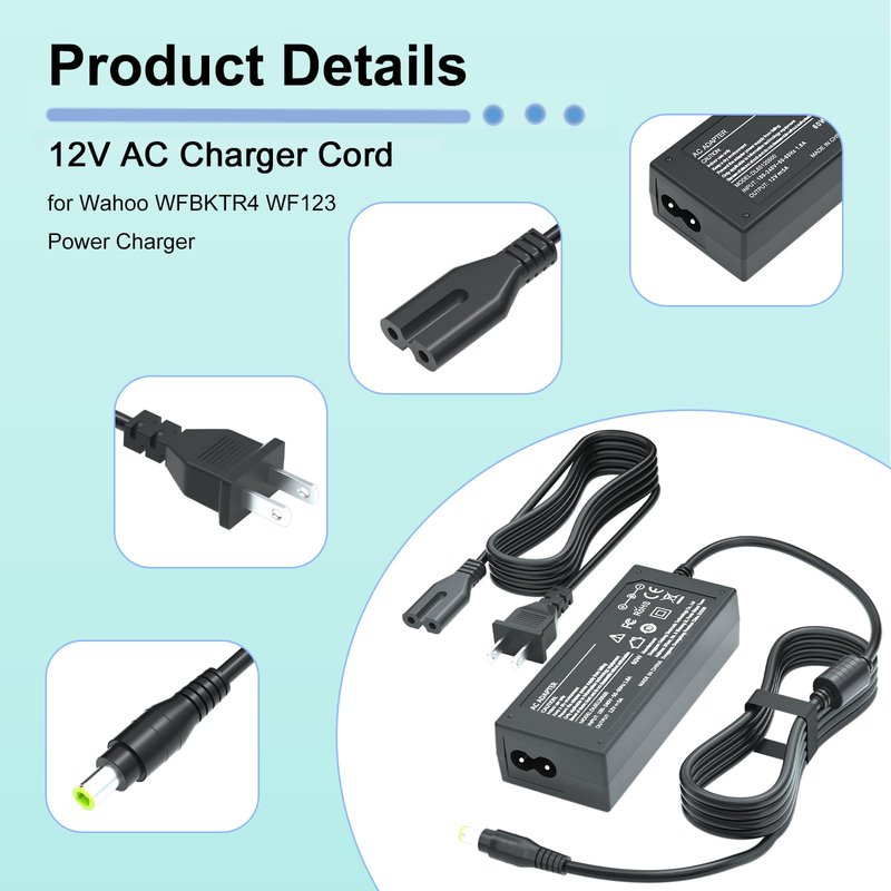 Ursulan 12V AC Charger Cord for Wahoo WFBKTR4 WF123 Power Charger to Power Wahoo KICKR Core Indoor Cycling Training Bike Compatible with SUN1200500 SUN-1200500 (Black) DC Adapter Power Cord