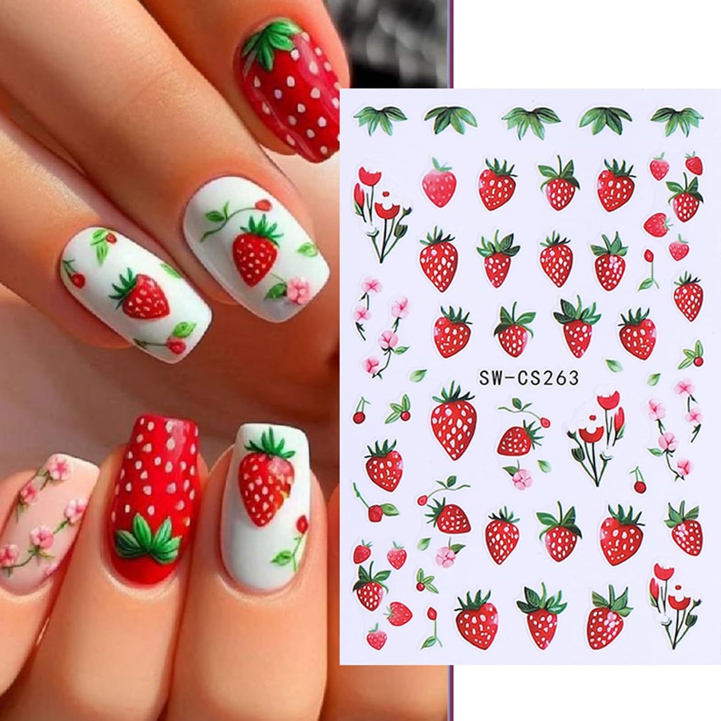 3D Summer Nail Art Stickers - Cute Fruit Decals for DIY Manicure | 5 Sheets of Lemon, Strawberry & Blueberry Designs