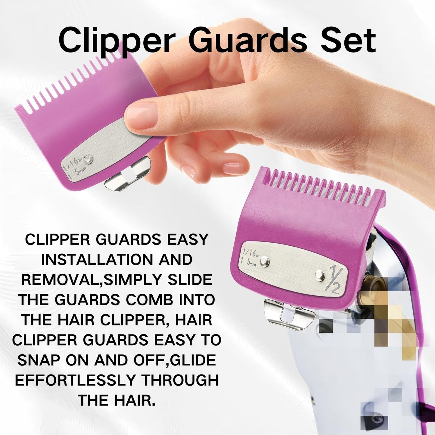2 Pack Clipper Guards Set, Compatible with wahl 1/2 clipper guards, Guide Comb Attachment 1/16" 1.5mm Metal Hair Clipper Guards Set Replacement and Trimmer accessories, for Barbers and Stylists, Pink
