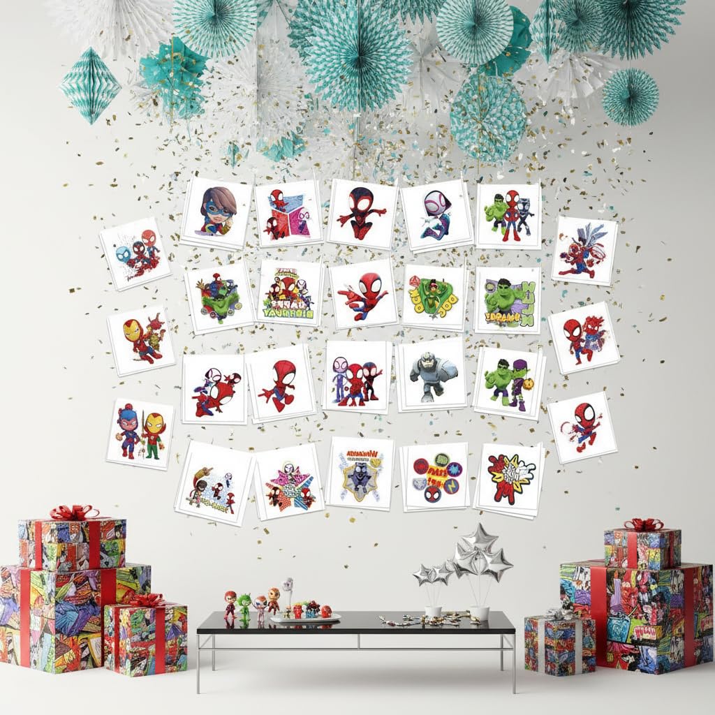 Spidey Birthday Party Supplies, 60 Pcs Temporary Tattoos, Removable Fake Tattoo Stickers for Goody Bag Treat Bag (A)