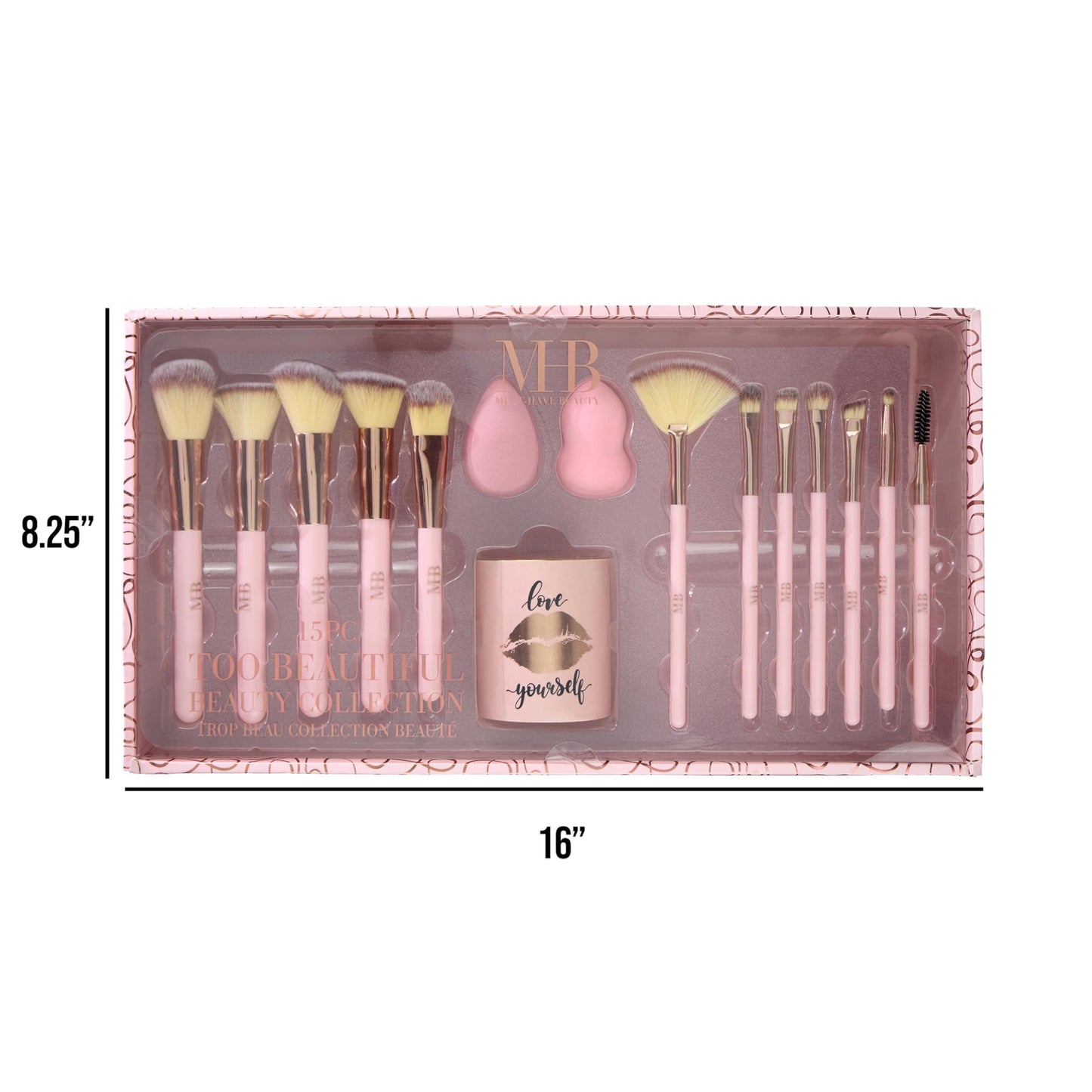 15pc Pro Beauty Brush Set – Makeup Brushes, Beauty Blenders, Spoolie & Storage Tumbler | Professional Cosmetic Tools for Face & Eyes | Complete Glam Makeup Kit for Women & Girls