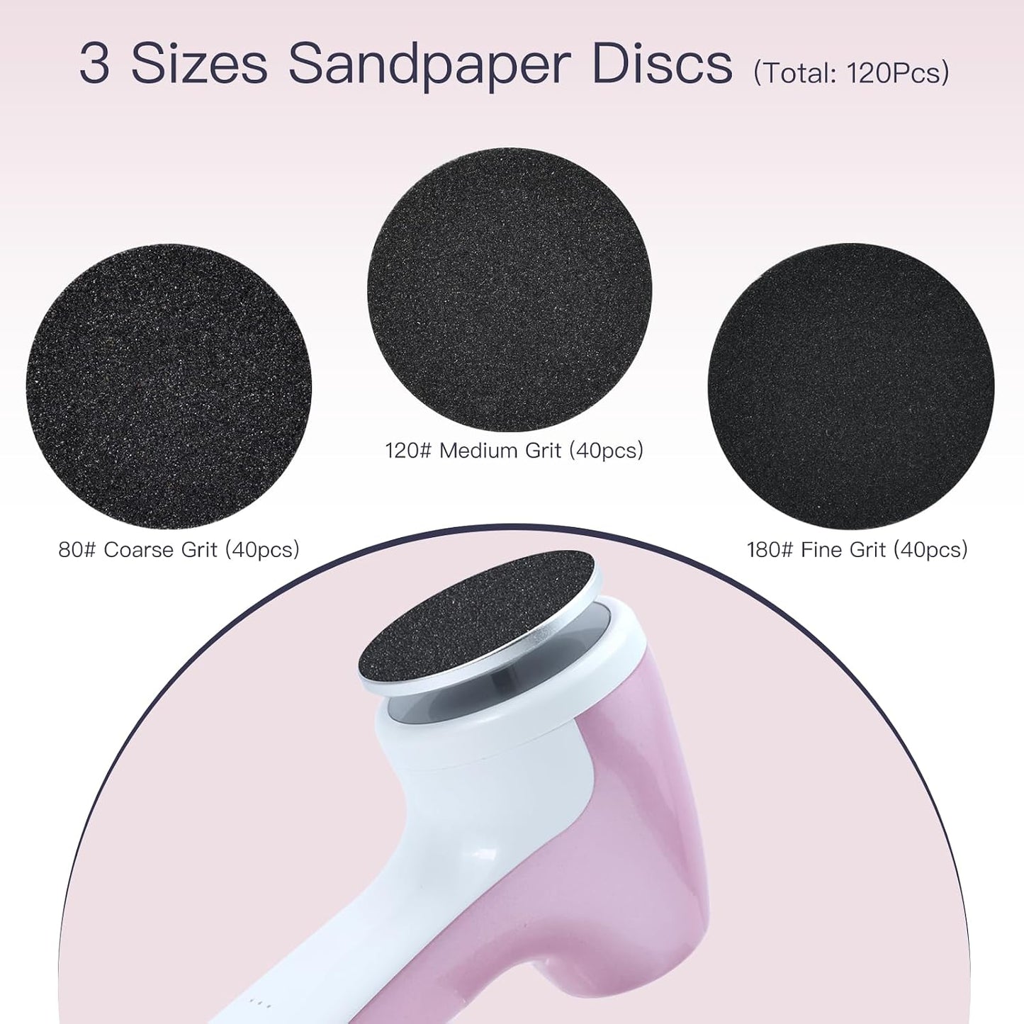 Rechargeable Electric Foot Callus Remover - 3-Speed Control, 120 Sandpaper Discs | Professional Foot File (E7 Pink)