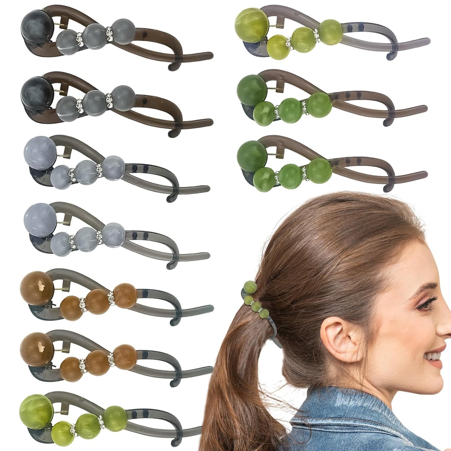 Pearl French Banana Hair Clips - 10 Pack Elegant Flat Hair Claw Barrettes for Women | Stylish Ponytail Accessories