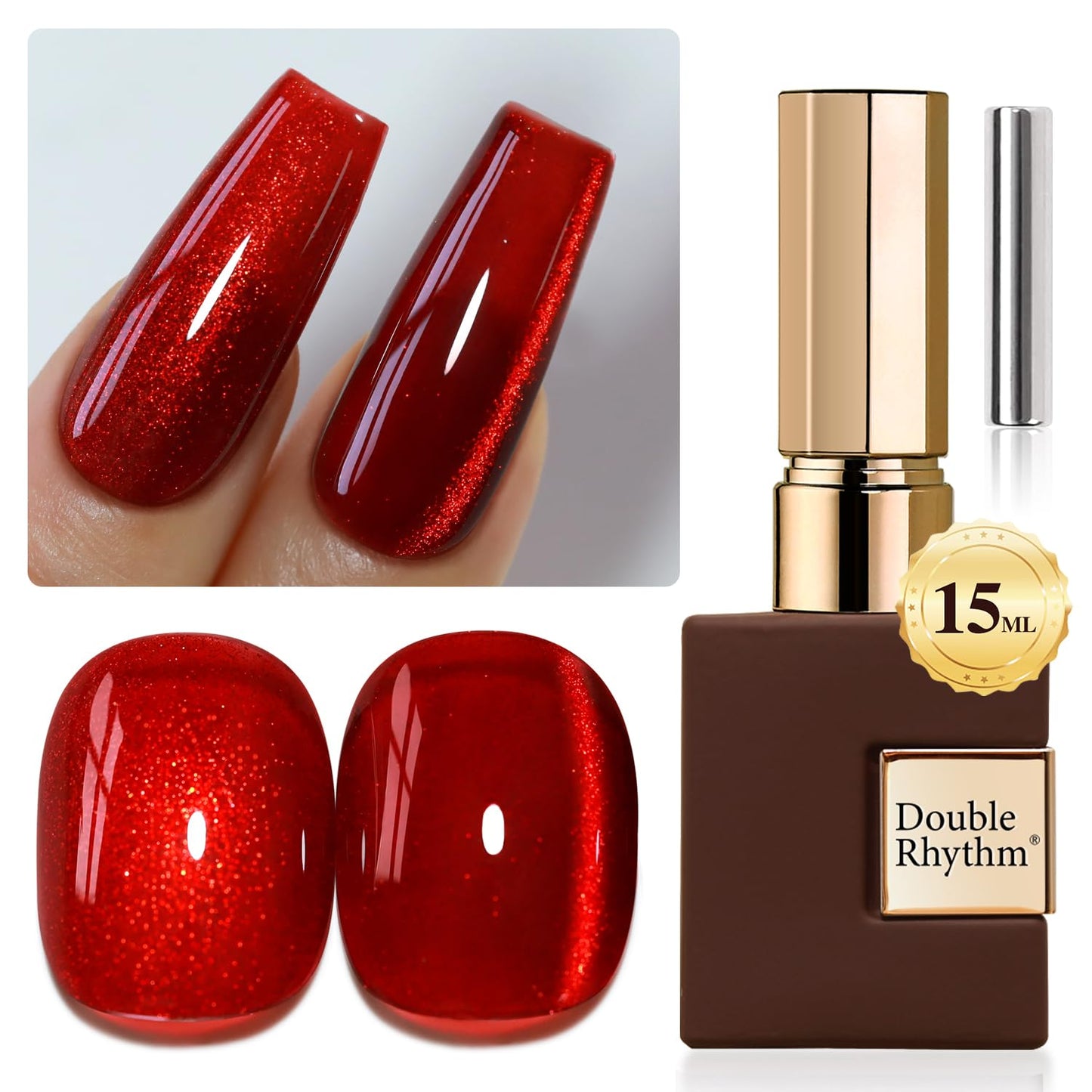 Double Rhythm 0.5 OZ Cat Eye Gel Polish with Magnet 15ML Holographic Glitter Shimmer Translucent Jelly Color Magnetic Nail Polish Salon DIY at Home