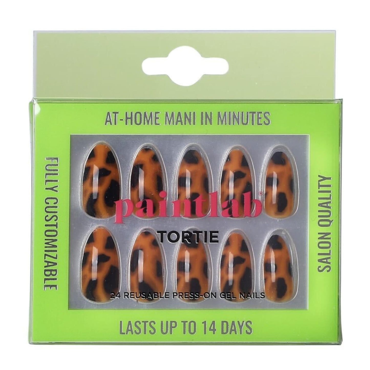 PaintLab Tortoise Shell Press On Nails Almond - Medium Tortie Brown, 30 Nails in 15 Sizes with Glue, Reusable Salon Quality Nail Press Ons