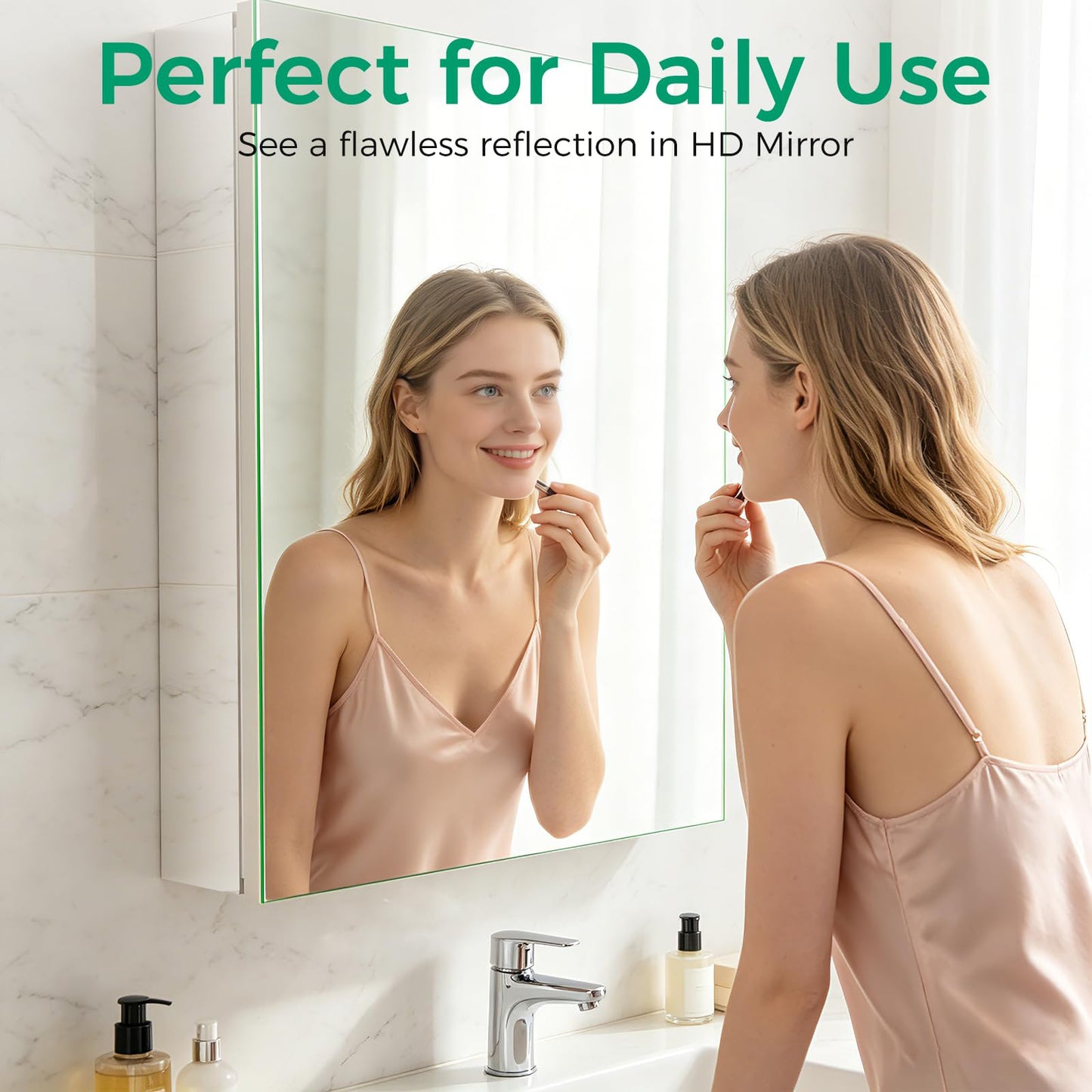 BROBIG 20 x 26 Medicine Cabinet Mirror, Moisture-Proof Aluminum Bathroom Medicine Cabinet with Mirror, Bathroom Mirror Cabinet with Adjustable Shelves, DTC Hinges, Recessed/Surface-Mounted