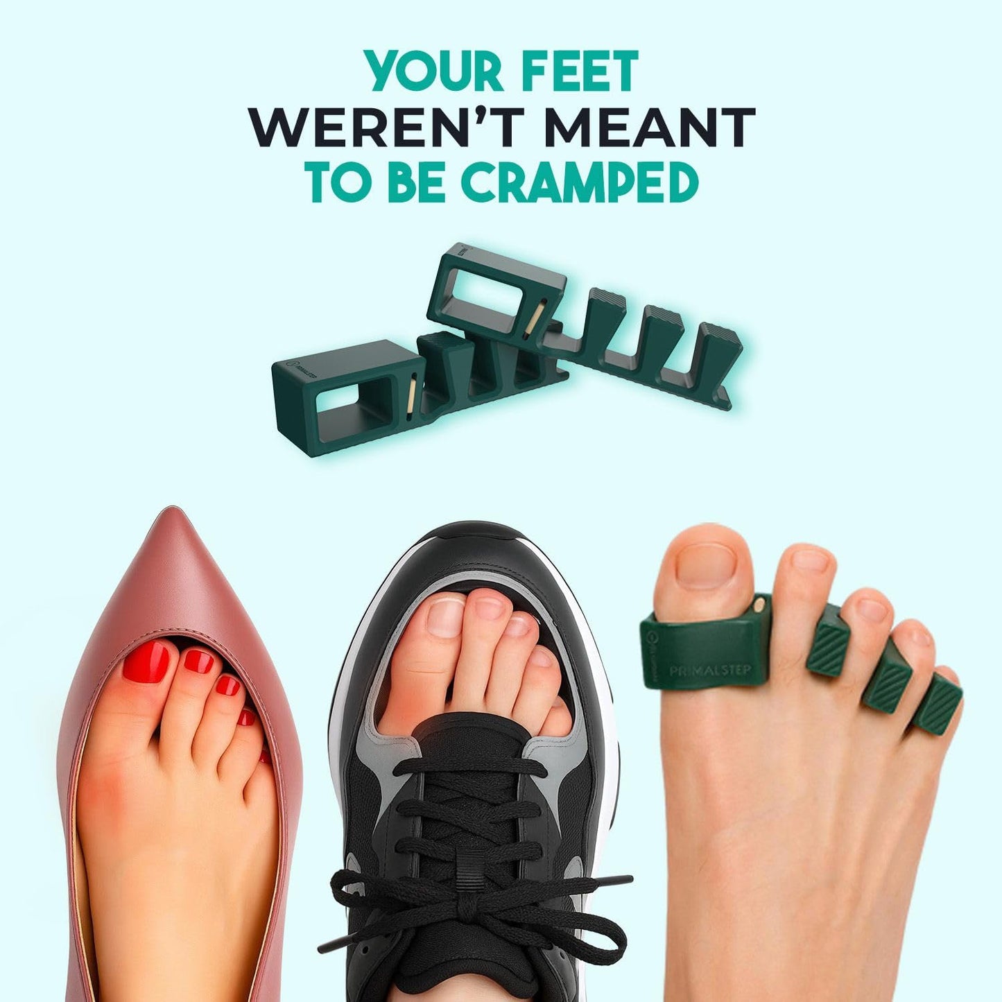 Adjustable Toe Separators - Bunion Corrector & Plantar Fasciitis Relief | 50% Thicker, 2 Pairs, Green - S/M & Large