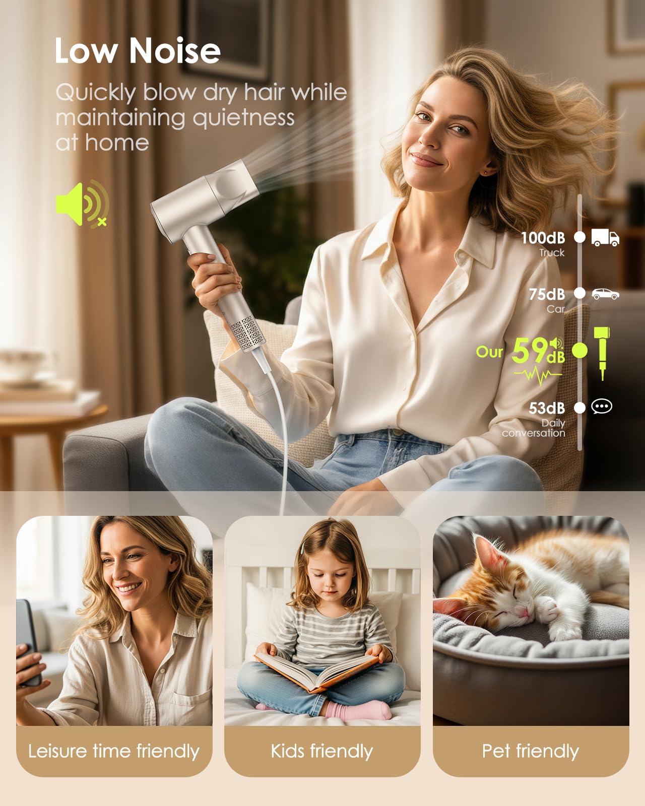 Hair Dryer Ionic with Diffuser - 160,000 RPM Professional High-Speed Blow Dryer, 500M Negative Ions Fast Drying for Women, Lightweight, Low Noise Dryer for Curly or Straight Hair