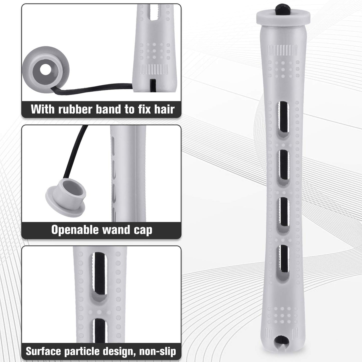 WILLBOND 60 Pcs Cold Wave Perm Rods - Plastic Curling Rollers for Long Hair | 0.59 Inch, Gray