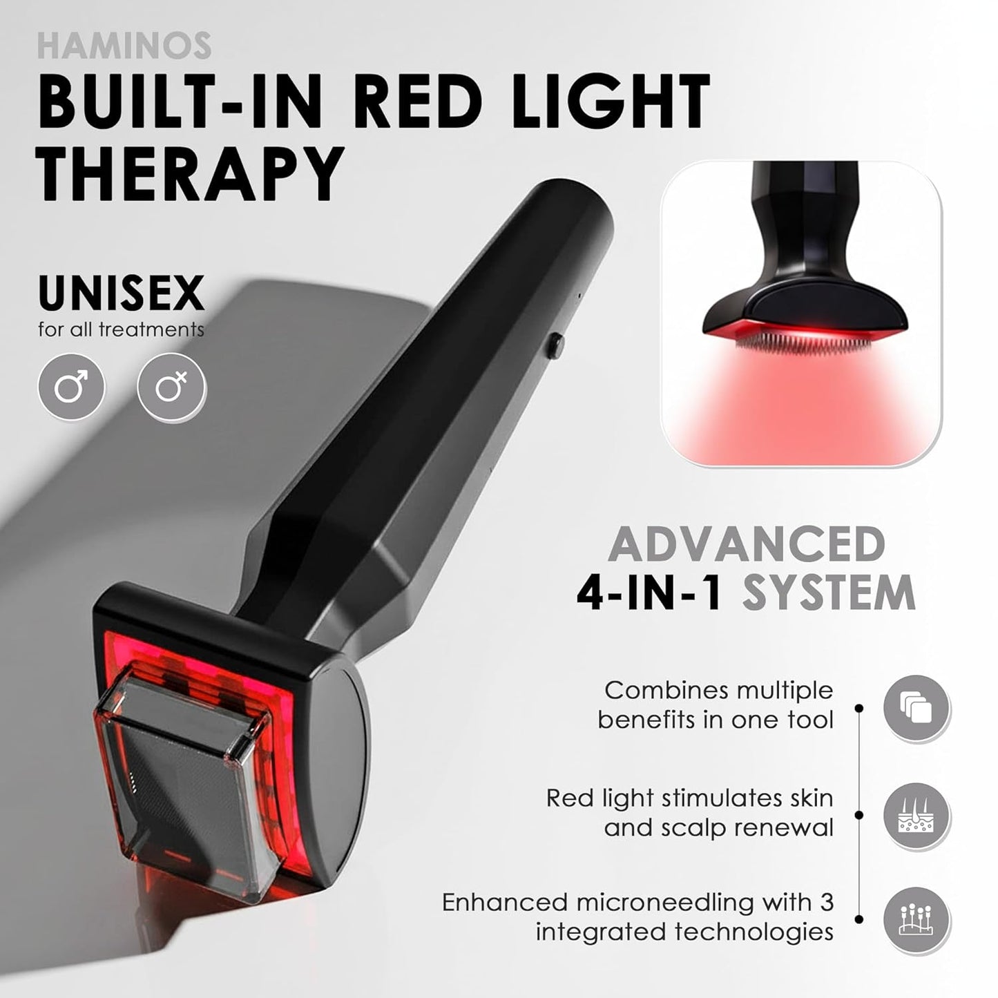 Derma Stamp 0.25 mm for Scalp & Skin | 4-in-1 Microneedling Tool with Red Light Therapy & Vibration