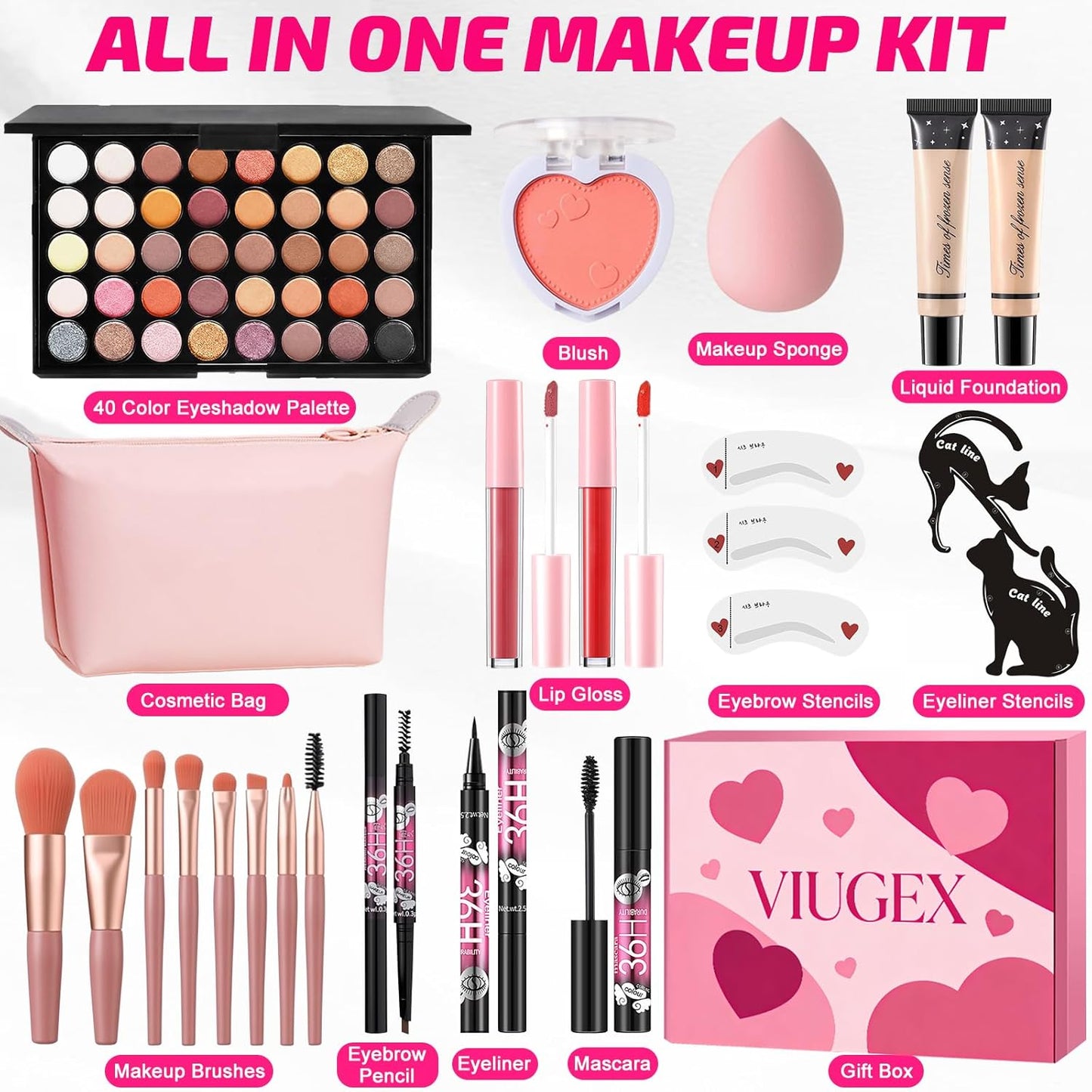 All-in-One Makeup Kit for Women | Complete Gift Set with Eyeshadow, Foundation, Blush & More - Perfect for Teens