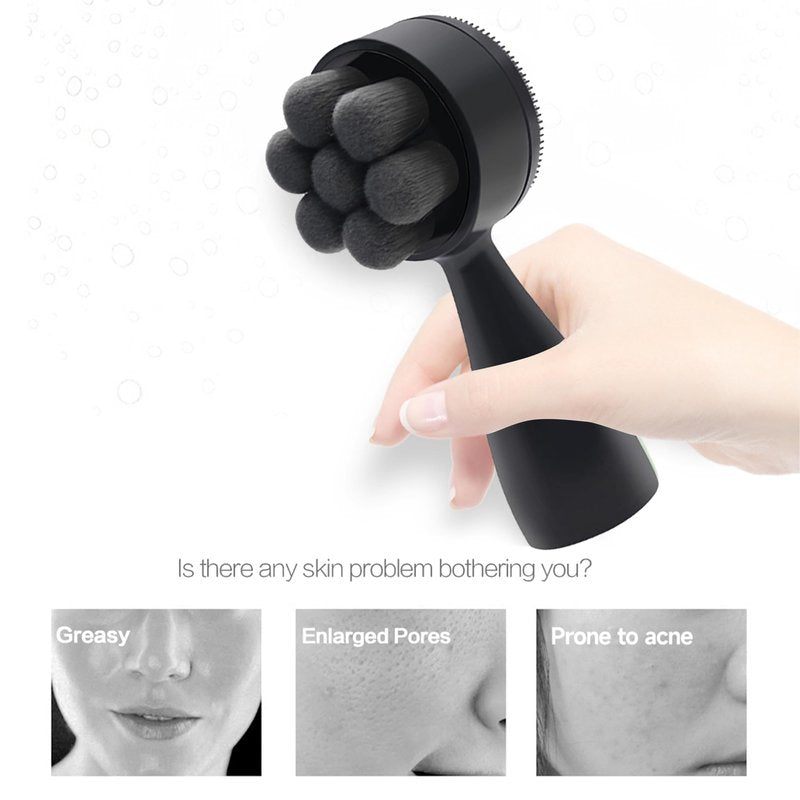 Double-Sided Face Cleaning Brush, Deep Cleansing Silicone Brush with Soft Bristles, Black