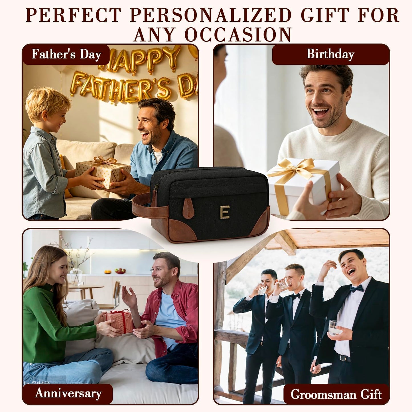 CLOUDWINGS Personalized Gifts for Men Dad - Initial Travel Toiletry Bag Hanging Dopp Kit, Waterproof Shaving Bag with Large Capacity, Fathers Day Birthday Gifts for Him Dad Husband Boyfriend (E)
