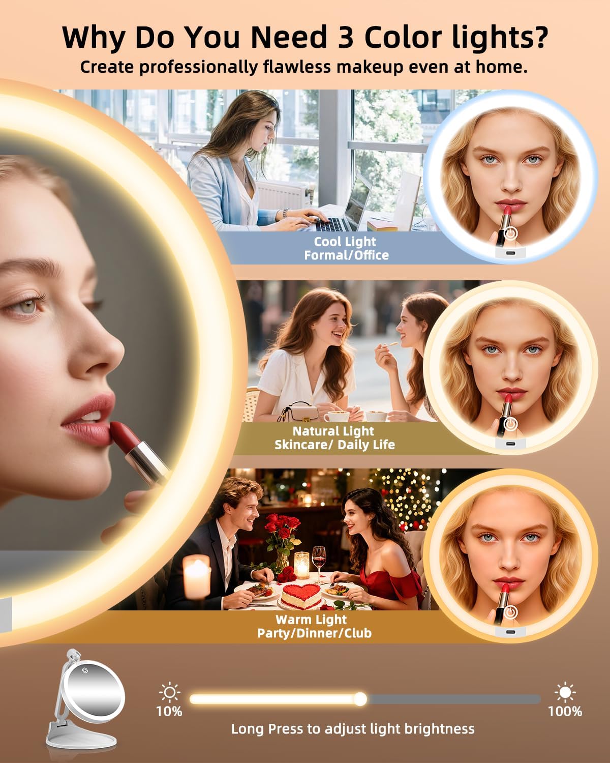 Travel Magnifying Makeup Mirror - Dual-Sided 1X/20X Lighted | Rechargeable, 6-Inch, 360° Adjustable