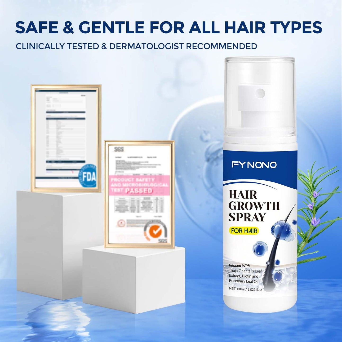 FYNONO Hair Growth Spray,Hair Growth Serum for Women & Men,Hair Regrowth Treatment with Biotin & Rosemary Oil,Hair Loss Treatment Spray for Thinning Hair,Non-Greasy Scalp Care,2.029 Fl Oz