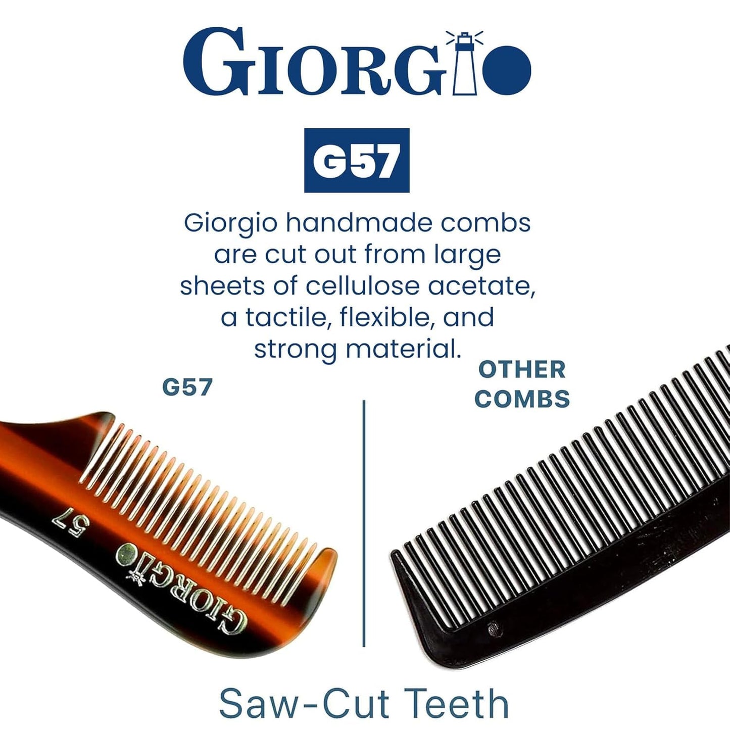 Giorgio G57 Extra Small 2.75 Inch Men's Fine Toothed Beard and Mustache Comb for Facial Hair Grooming and Styling. Wallet Pocket Comb Handmade of Quality Durable Cellulose, Saw-Cut and Hand Polished