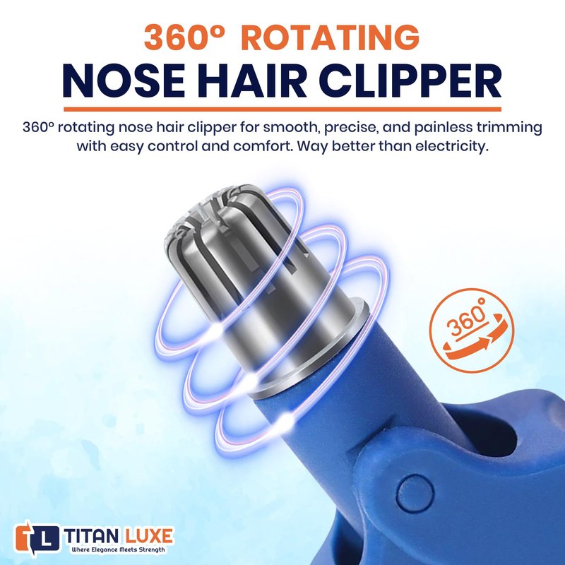 Titan Luxe Stainless Steel Hair Trimmer for Men and Women | Manual Nose and Ear Hair Trimmer | Nose Clippers, 360° Rotating Hair Trimmers | Washable Nose Hair Remover | Blue