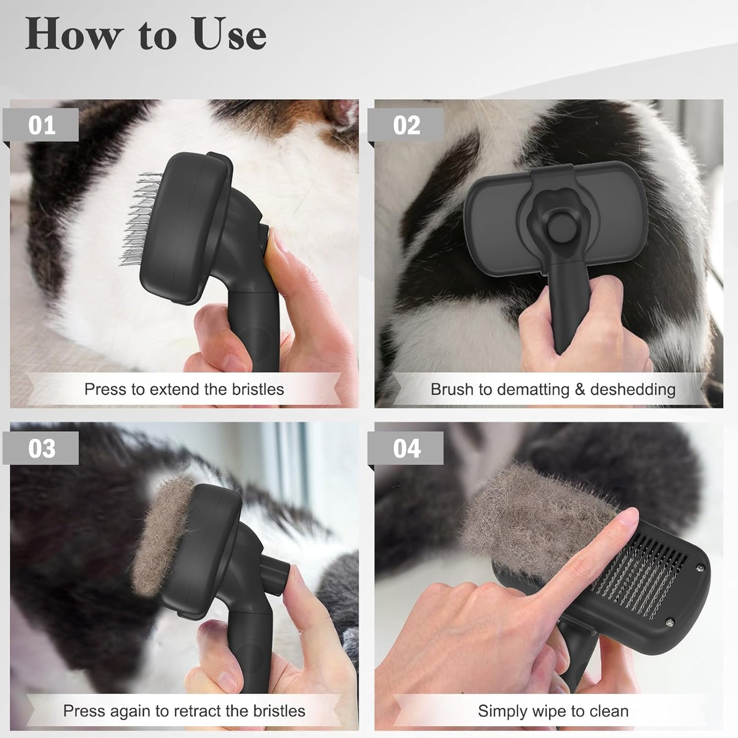 Self-Cleaning Slicker Brush for Dogs & Cats - Skin-Friendly Deshedding Grooming Tool | Black