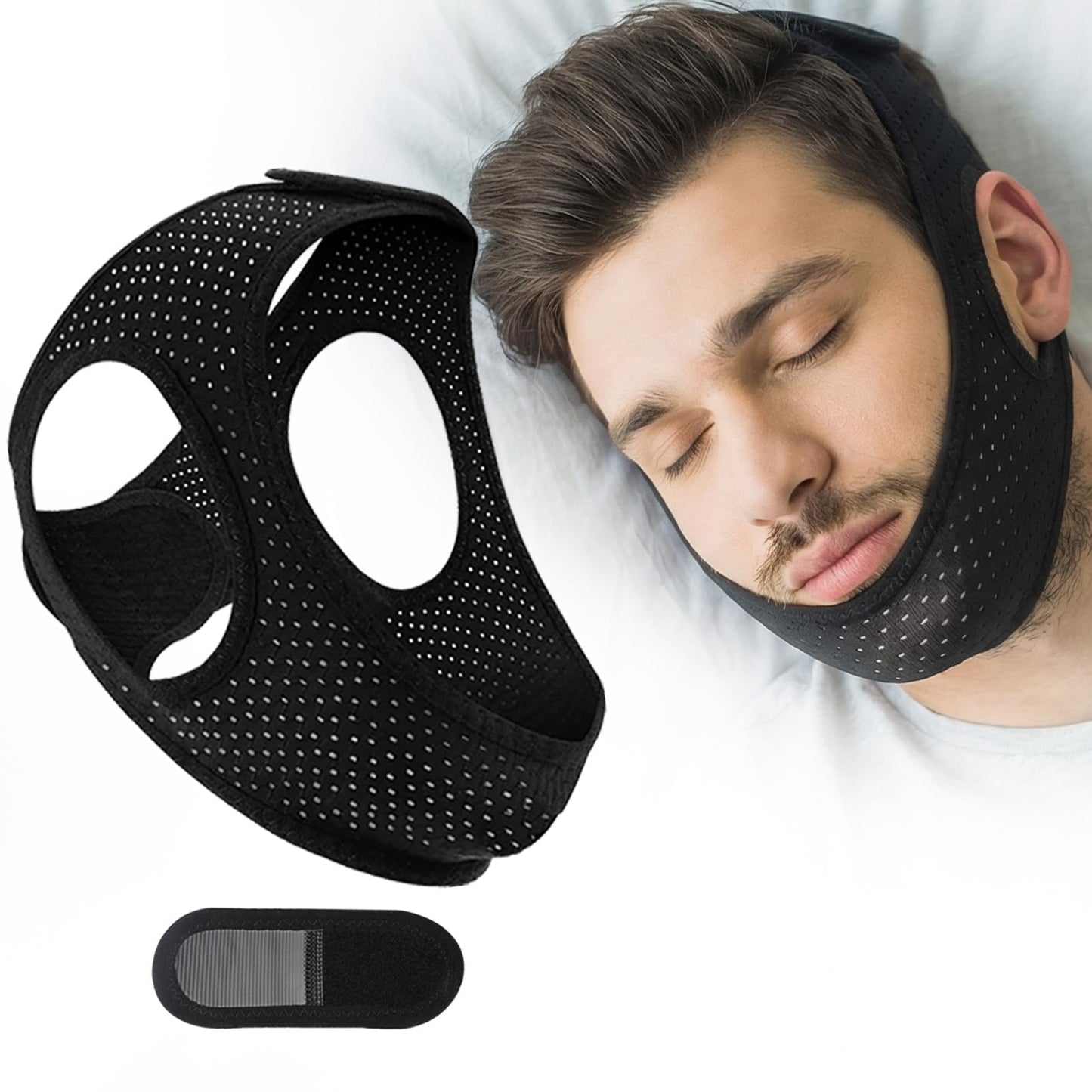 Gnaye Sleep Apnea Devices丨Comfortable Chin Strap for Sleeping - Improve Sleep Quality, Simple & Adjustable Design for Men and Women (21 Inches,Black)