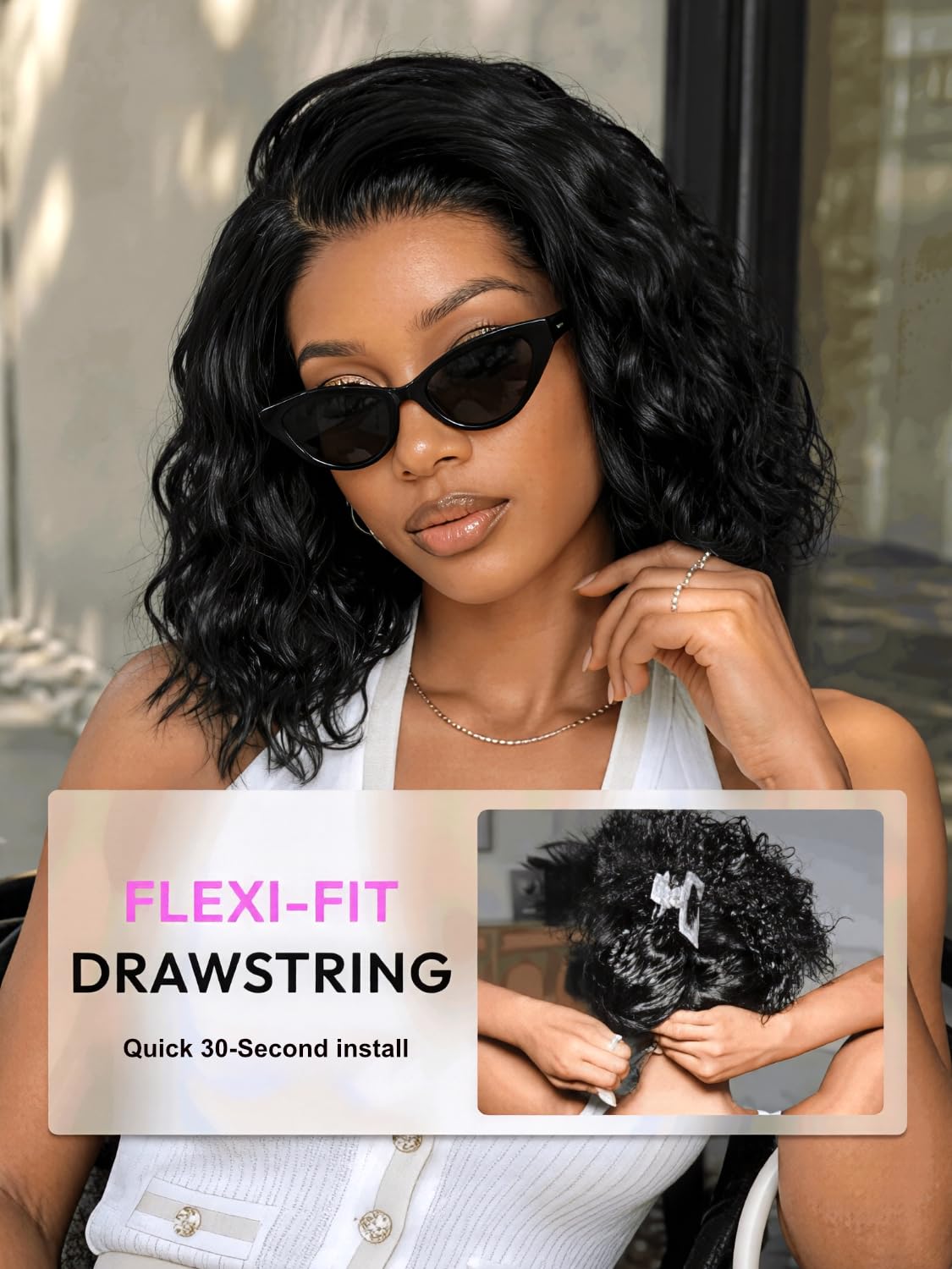 UNICE Side Part Water Wave Bob Wig Human Hair 220% Density with Drawstring, 6x4 Glueless Lace Wig Pre Plucked Pre Cut, Ready to Wear Short Curly Wig Bleached Knots, Beginner Friendly, 10 Inch