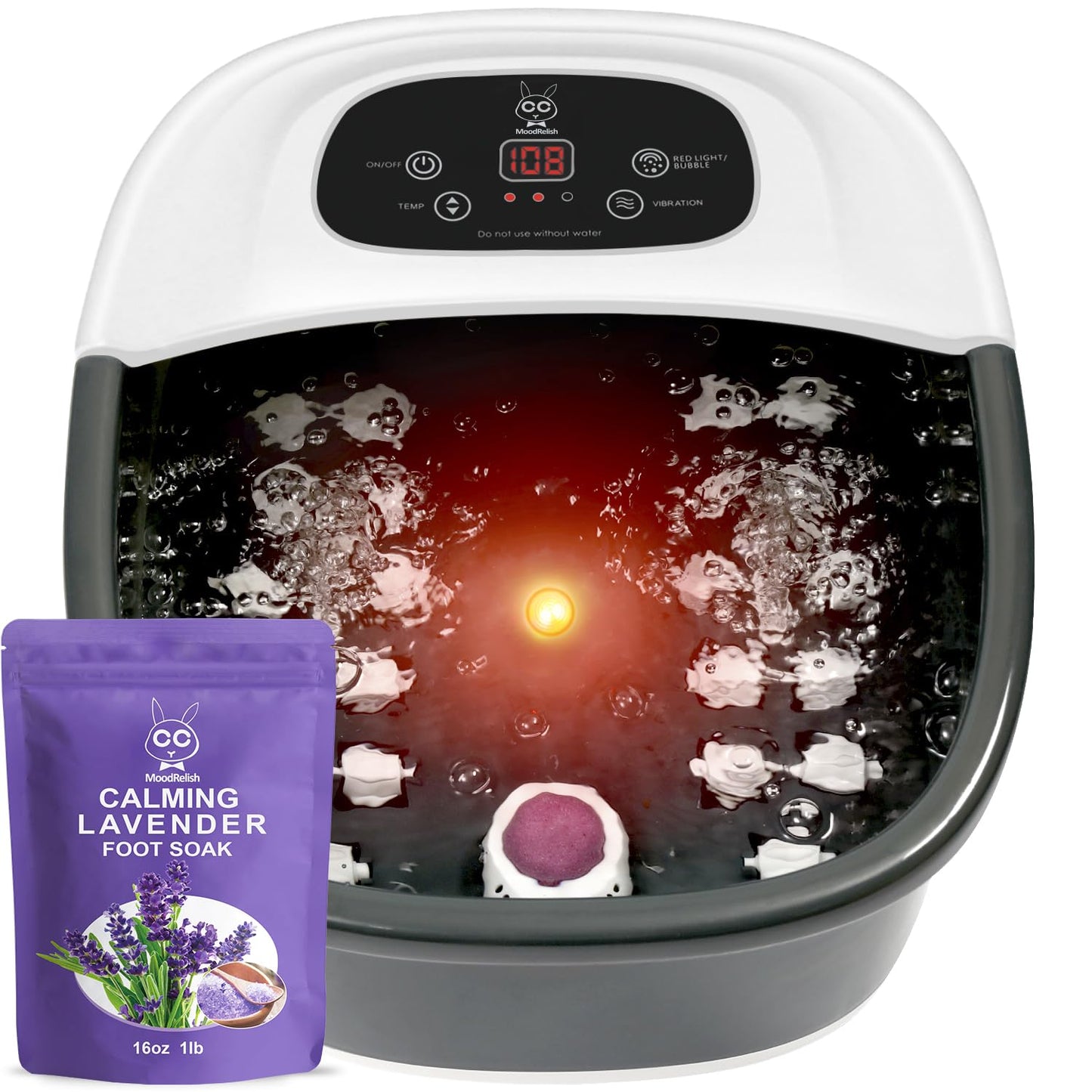 Foot Spa Bath Massager with Heat & Vibration | 22 Massage Rollers, Calming Lavender Epsom Salt, Adjustable Temp - Pink