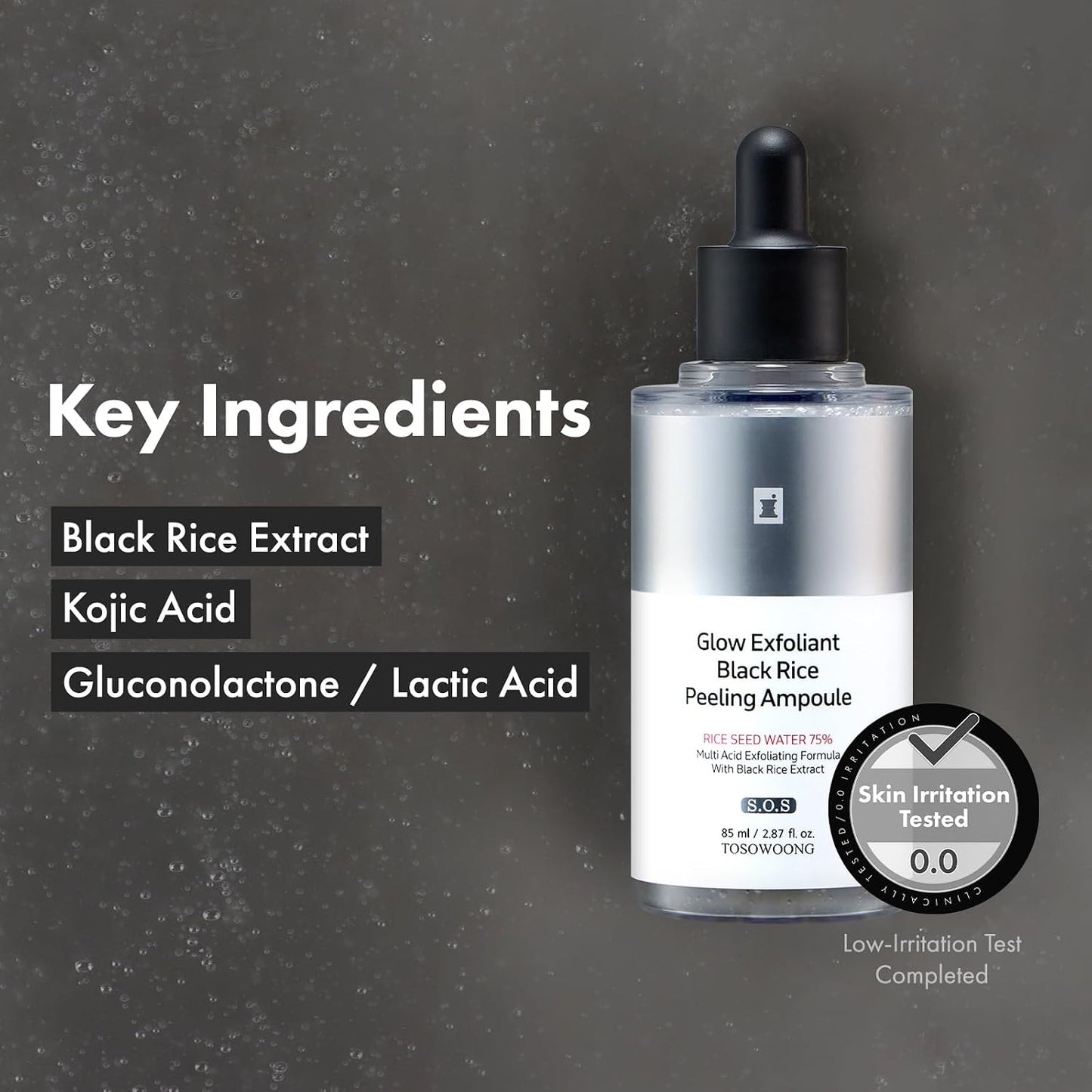 Black Rice Peeling Ampoule - 75% Exfoliant for Dead Skin & Blackheads | Korean Skincare, 85ml