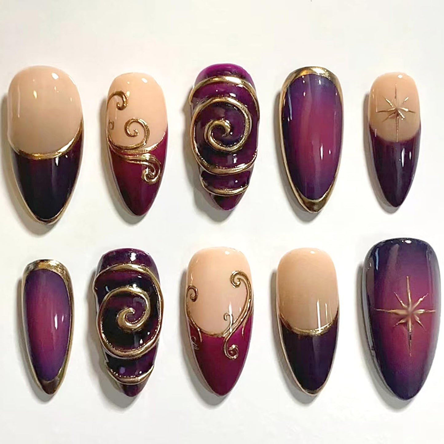 Press-On Nails - 24Pcs Medium Almond Fake Nails with Lotus & Lucky Koi Design | Glossy Full Cover for Spring/Summer DIY Manicure
