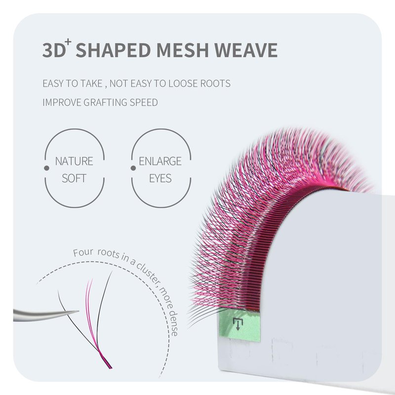 ANNAFRIS 3D W Shape Pink Dual Core Premade Fan Eyelash Extensions Volume 2 Tips False Lashes Faux Mink Matte Black Cluster Lash Extensions(0.07 C,8-15mm Pink)