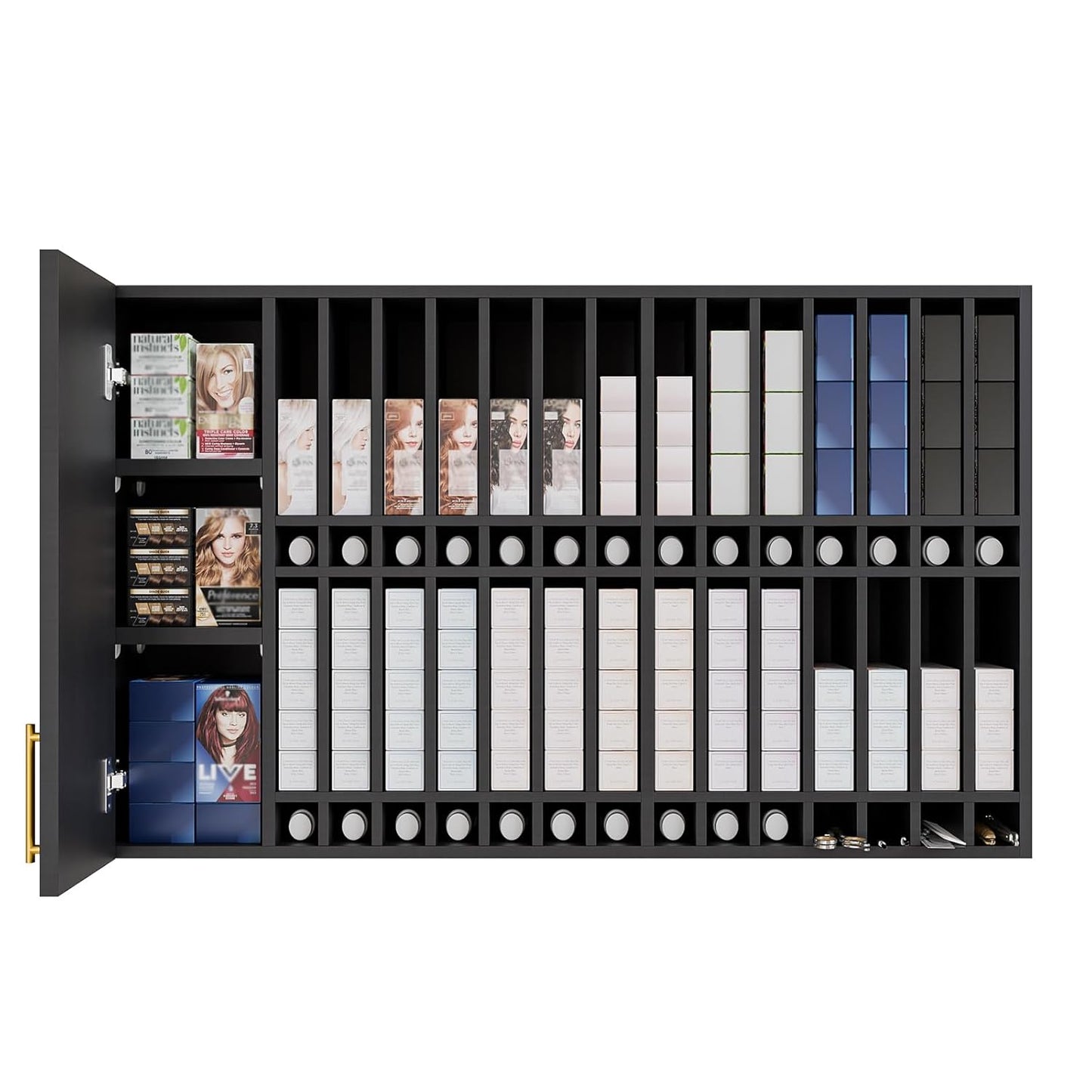OmySalon Wall Mounted Salon Station - Hair Color Rack Organizer with Adjustable Shelves | Black