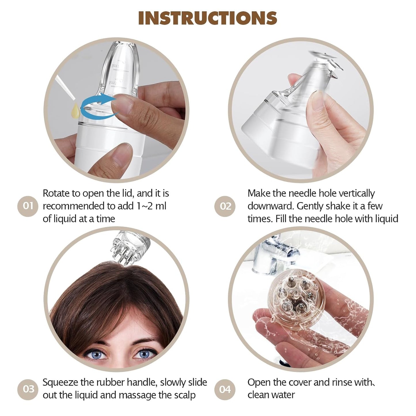 Scalp Massager Comb & Minoxidil Applicator Bottle - Hair Growth & Follicle Care | White
