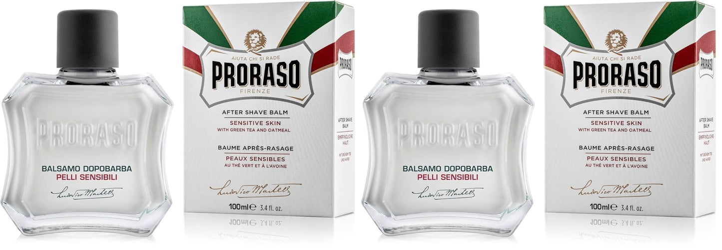 Proraso After Shave Balm - Oatmeal & Green Tea - Nourishing & Gentle Formula After Shave Cream for Sensitive Skin - Premium Italian Shaving for Men - 3.4oz,(Pack of 2)
