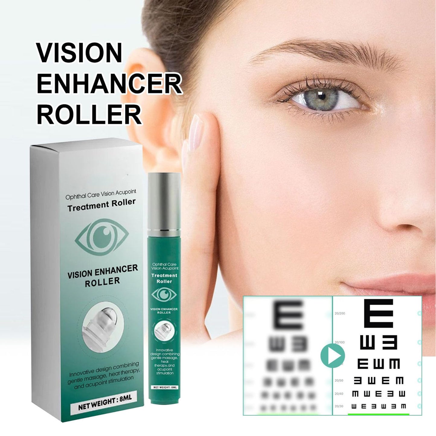 Vision Enhance Massage Roller 8ml - Reduce Dryness & Fatigue, Improve & Health, 3pcs Pack for Effective Eye Care & Nearsightedness Prevention