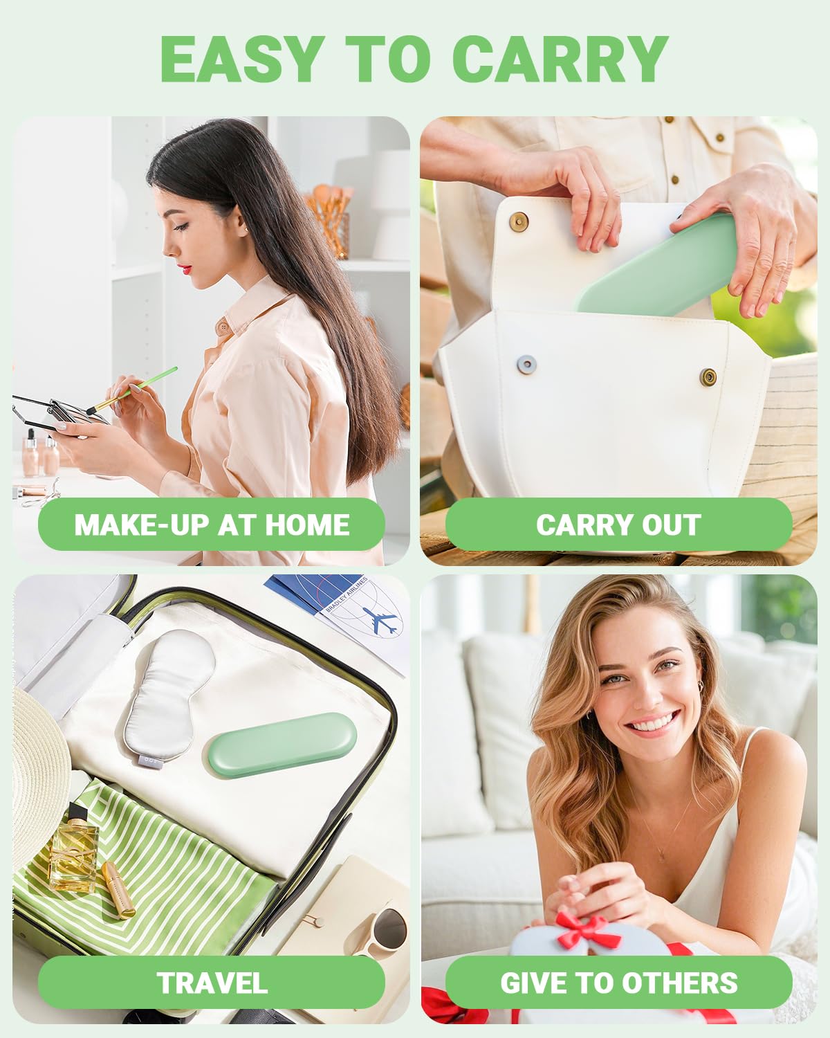 Eye Makeup Brush Set, 8 Pcs Update Synthetic Eyeshadow Brush Angled Eyebrow Brush Lip Brush with 3Pcs Powder Puffs and Green Case