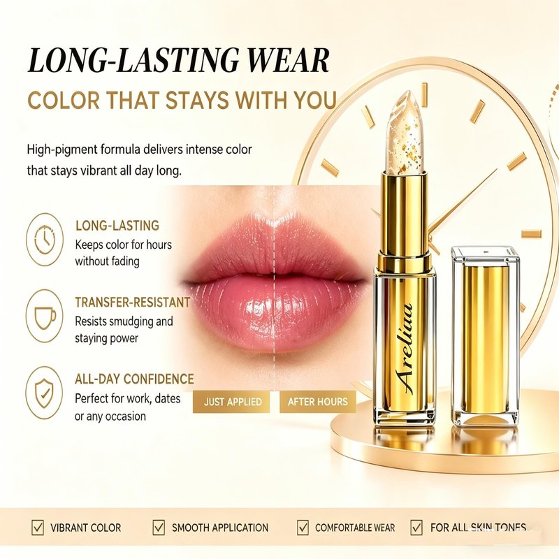 Areliaa Signature Lipstick for Older Women, Skin-Adaptive Lipstick, Ph Color Changing Clear Jelly, Long-Lasting Hydration, Transfer-Resistant & Nourishing Lip Stick (1pc)