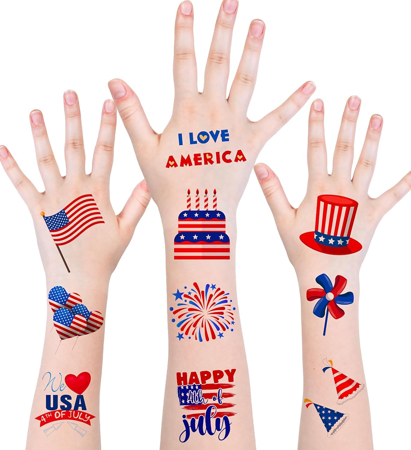 4th of July Outfits for Women - 120 PCS USA Flag Temporary Tattoos | Patriotic Fireworks & Eagle Designs