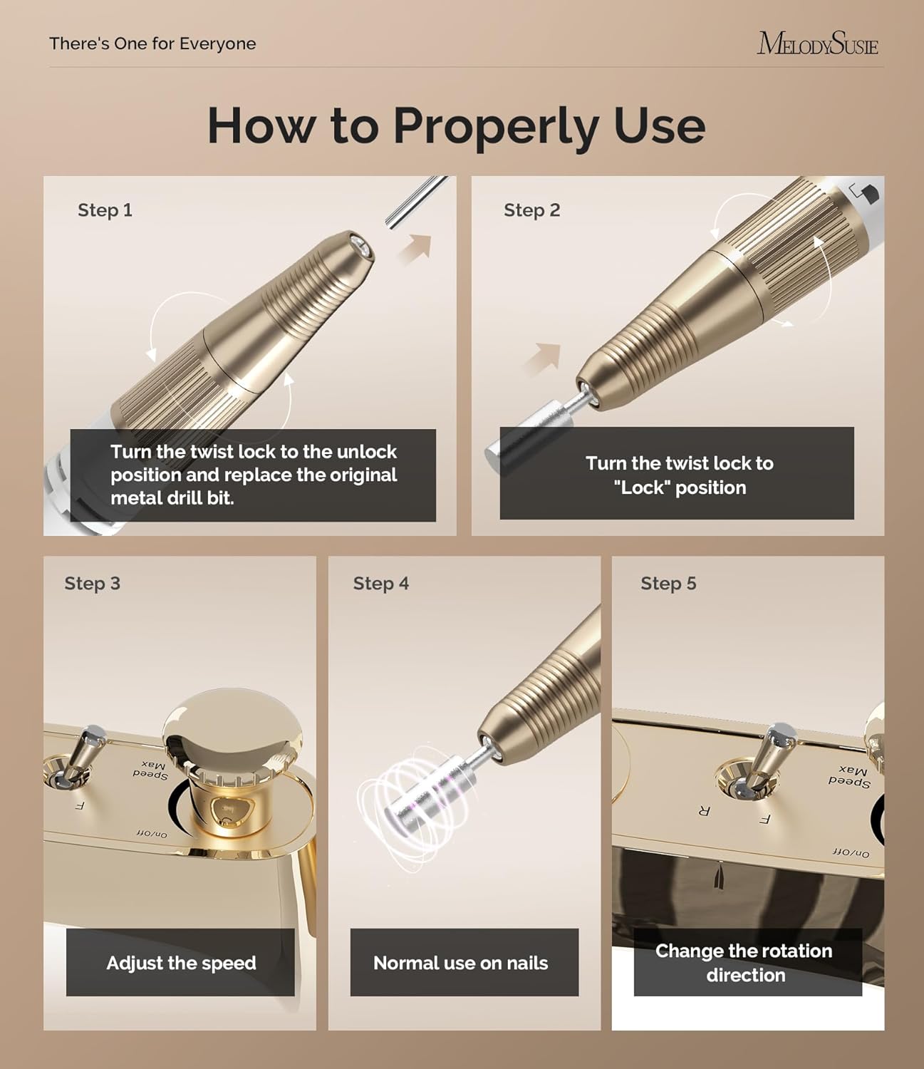 MelodySusie Vintage-Style Nail Drill - 30000RPM Rechargeable E-File for Manicure & Gel Removal | Ideal for Training & Home Use