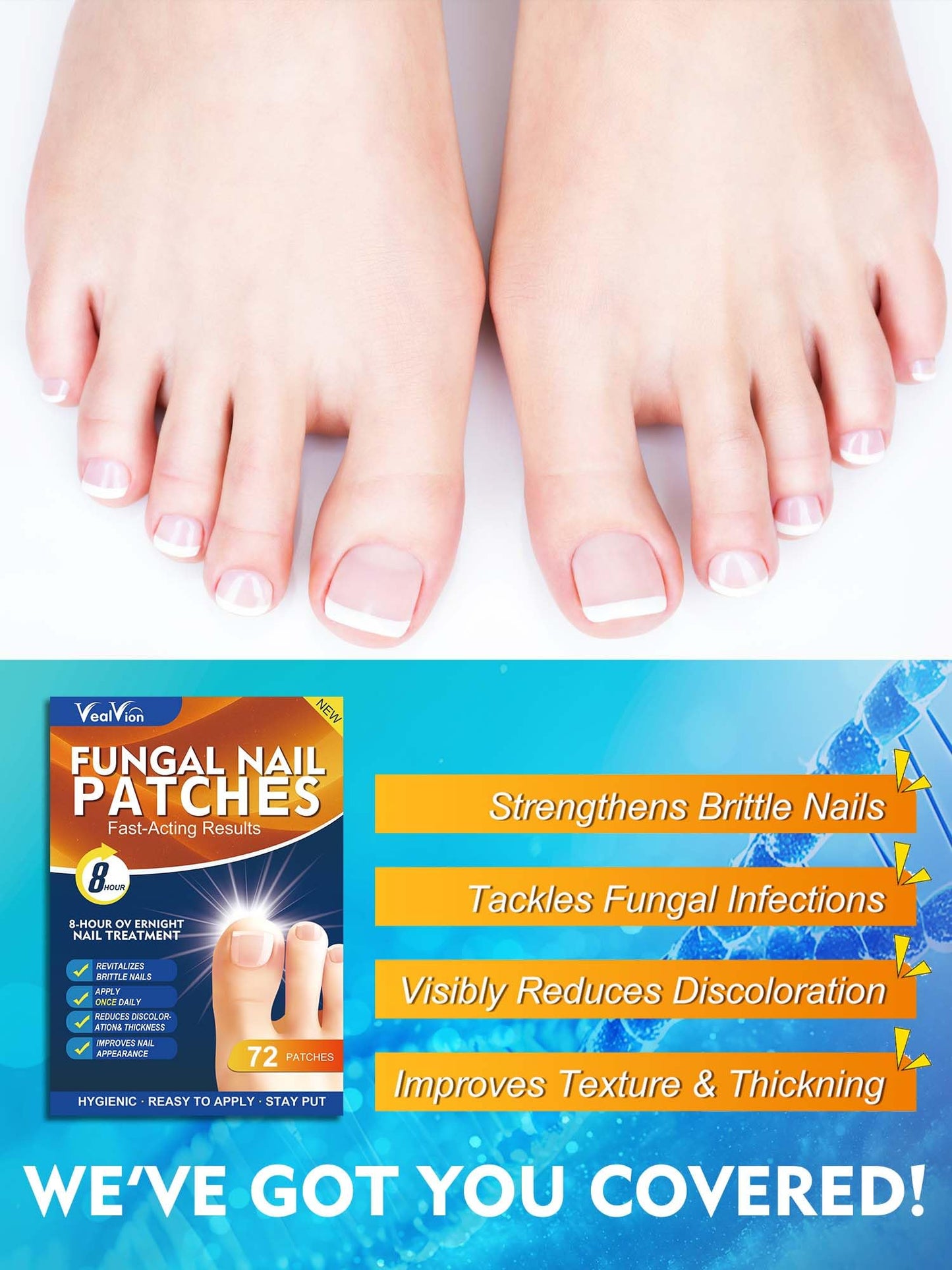 Toenail Fungus Treatment Extra Strength - 72 Pcs Fungal Nail Patches, Nail Repair for Damaged Nails, Overnight Renewal for Men and Women 72