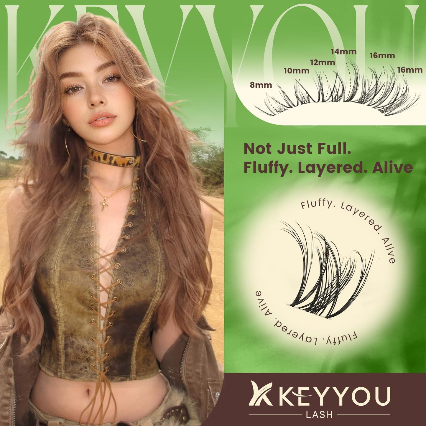 KEYYOU Spider Lash Clusters Breeze Wispy Eyelash Clusters Natural D Curl 8-16mm Clusters Eyelash Extension Invisible Band Spider Lashes for Daily Makeup