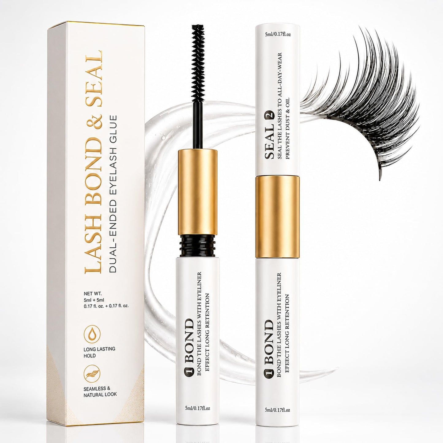 Lash Bond and Seal Waterproof for Lash Clusters, Bond and Seal Lash Glue Strong Hold for 72 Hours, Non-Irritating Lash Glue for Eyelash Clusters, Lash Bond and Seal