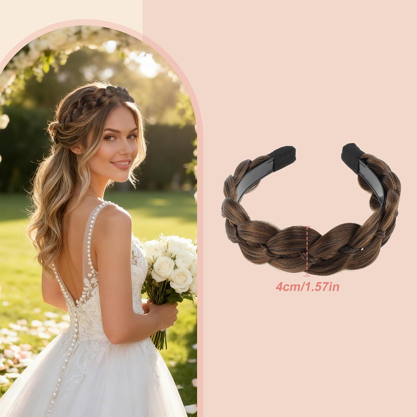 Braided Hairpiece Headband - Synthetic Wide Hair Band for Versatile Styles | Brown