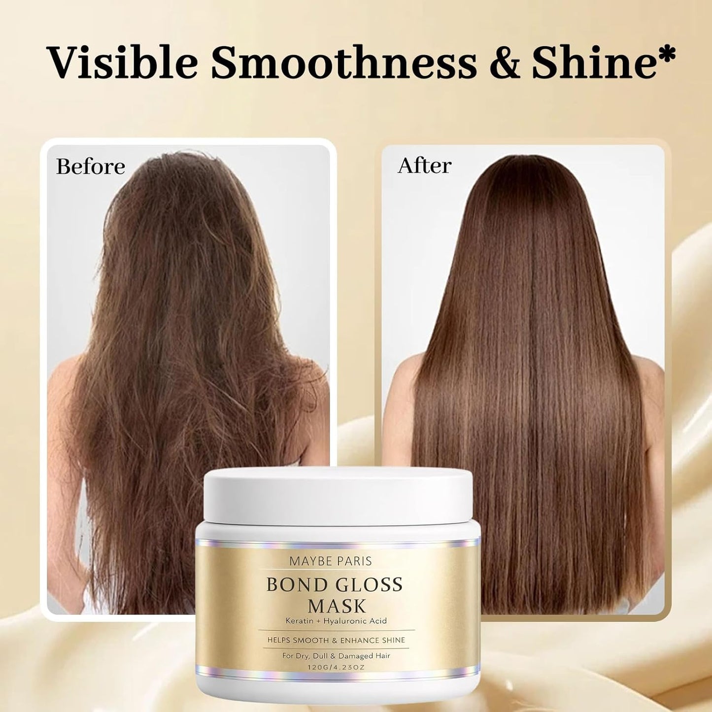 Maybe Paris Bond Gloss Hair Mask - Deep Repair with Hydrolyzed Keratin & Hyaluronic Acid | 1PC for Dry, Damaged Hair