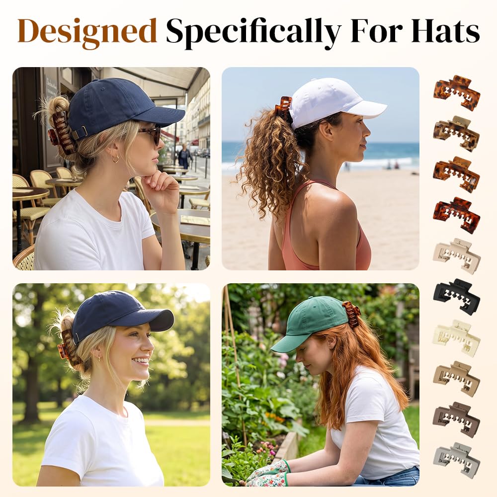 Claw Clips for Baseball Caps - 5 PCS Tortoise Shell Hair Clips for Women | Non-Slip Strong Hold (Black)