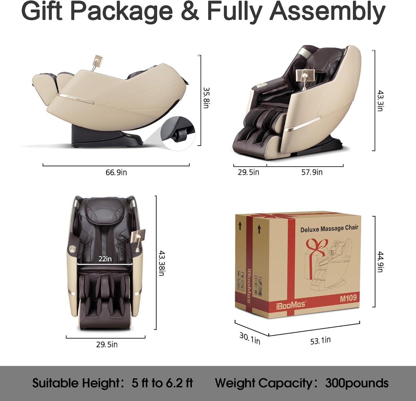 iBooMas Massage Chair - 2026 SL-Track Zero Gravity Shiatsu Recliner with 12+6 Modes & Heat Therapy | Beige & Brown