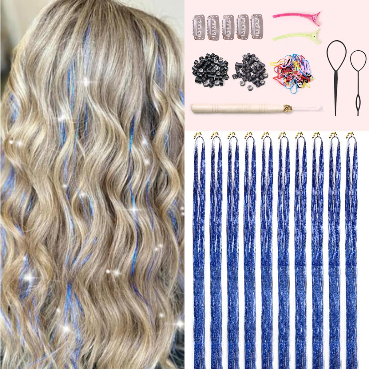 Hair Tinsel Kit - 20 Colors Fairy Tinsel Hair Extensions | Heat Resistant Glitter Accessories for Teens (48 Inch)
