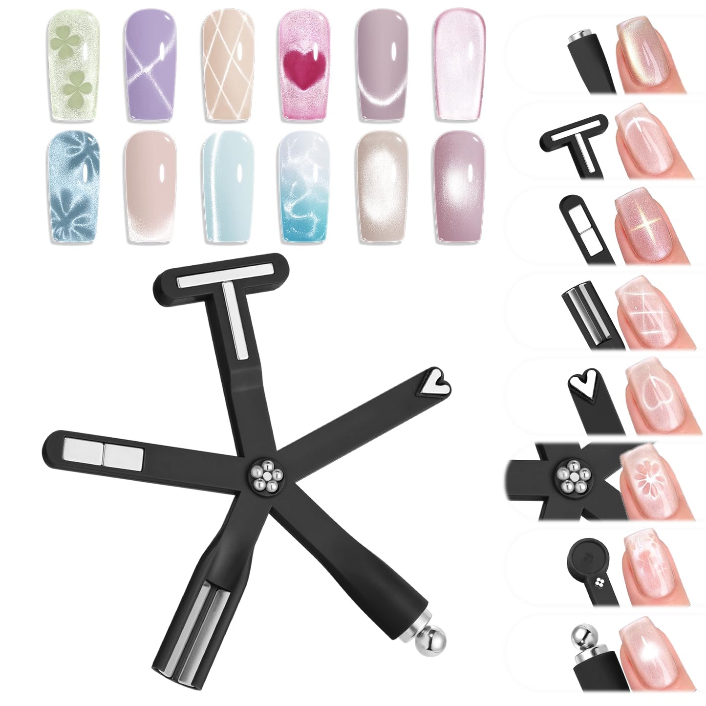 Modelones Cat Eye Magnet Black 8-in-1 Tool Strong Magnetic for Cateye Gel Polish